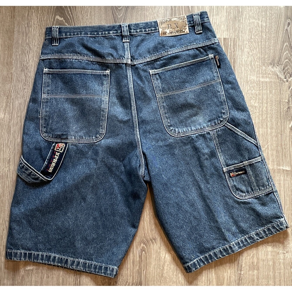 Vintage Y2K Brooklyn Express Dark Wash Carpenter Jean Shorts Jorts Size 42 Hip